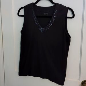 Talbots Sz M Black Sleeveless Tank with Sequins on V Neck